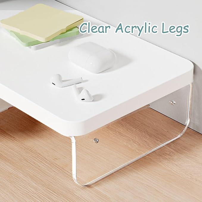 Corner Monitor Stand Clear Acrylic Leg ＆ Wood Corner Screen Stand, L-Shape Desk Triangle Riser for Monitor/Laptop/Computer, Corner Organizer with Drawer (Color : White), 36655