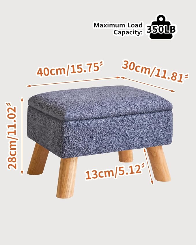 YMYNY Storage Ottoman,Small Foot Stool, 15.75"×11.81"×11.02" Blue,HBD042BU | Teddy Velvet, Sturdy Wood Legs, Foot Rest with Padded Seat, For Living Room Bedroom Couch Entryway