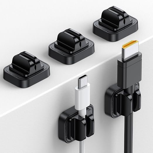 5Pack Cable Spring Holder Clips, Cord Organizer for Desk - Lamicall Adjustable Cord Wire Holder Keeper, Phone Charger Organizer Clips, Wire Cable Management for Nightstand Wall Car Office Desktop