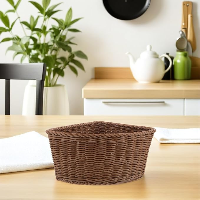 ibasenice 2pcs Triangle Corner Storage Basket - Imitation Rattan Woven Corner Tray For Closet Bedroom Or Laundry Room Organization - Side Table Triangle Organizer Baskets