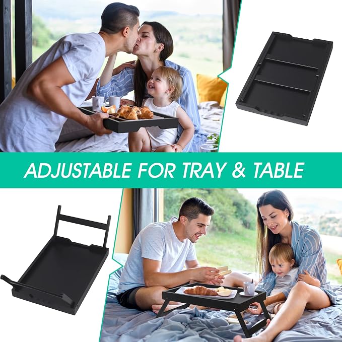 Artmeer Bed Tray Table with Folding Legs,Bamboo Breakfast in Bed for TV Table, Laptop Computer Tray,Eating,Snack Tray(Black) Large Size