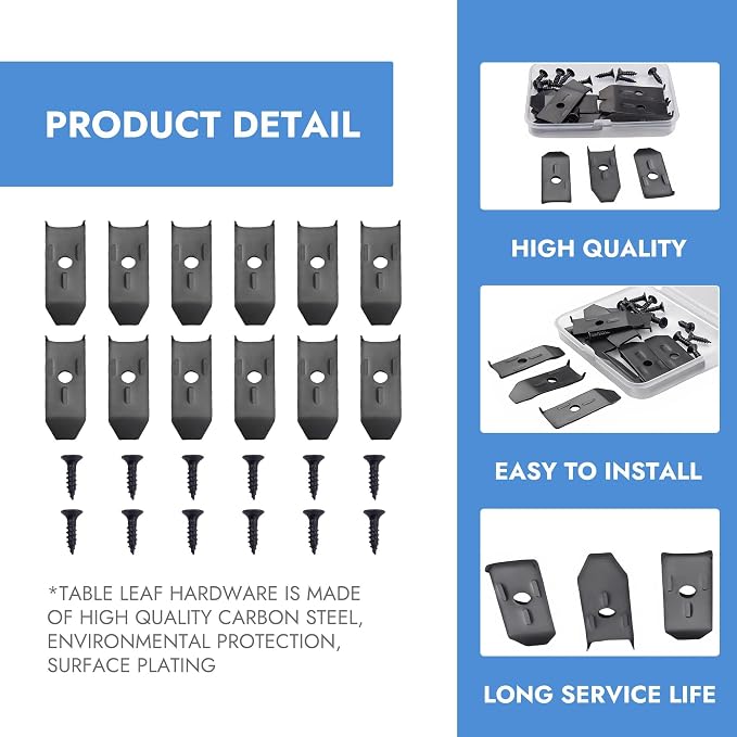 12 Sets Table Leaf Levelers & Locks with Sliding Aligner Bars, Heavy Duty Table Extension Hardware for Dining Tables, Desks, Buffets & Cabinets, Metal Horizontal Buckle Latches Connectors (Black)