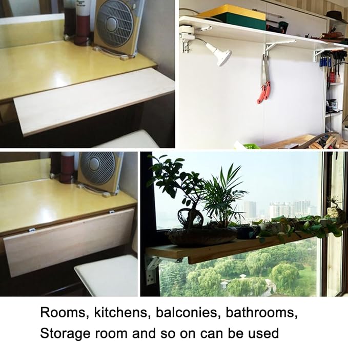 90 Degrees Wall Mounted Desk Hinges, 12" Folding, 2Pcs White | Wall mounted desk hinges for fold-down desks, laundry tables Space-saving 90° self-locking design.Ideal for DIY projects