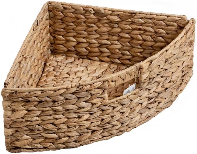 Hampton Meadows 3-Tier End Table with Storage Baskets, Narrow Side Table for Small Spaces, Farmhouse Nightstand and Corner Accent Table with 3 Water Hyacinth Woven Baskets, White, 14 x 14 x 25.5 Inch