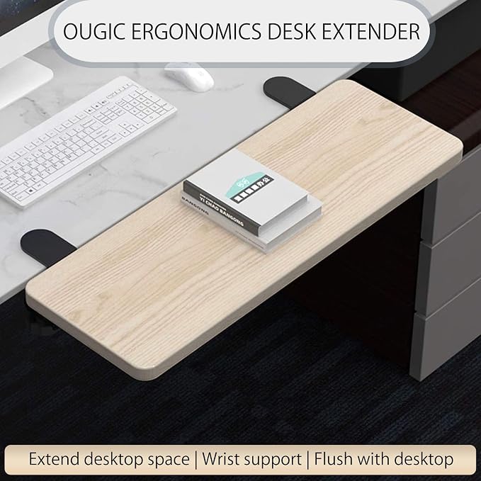 Sisyphy Ergonomics Desk Extender Tray, 29.5x9.5" Punch-Free Clamp on, Foldable Keyboard Drawer Tray, Table Mount Arm Wrist Rest Shelf, Computer Elbow Arm Support