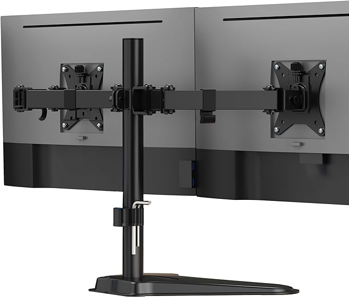 Mount-It! Dual Monitor Desk Stand Mount for 2 Screens VESA 75x75 & 100x100 | For Monitors up to 32”, Height Adjustable with Tilt, Swivel & Rotation