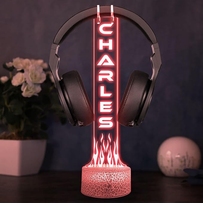 Custom Headphone Stand RGB Light, Personalized Headset Holder with Name, Gift for Gamer, Valentine Gift for Boyfriend, Gamer Room Decoration, Gifts for Him