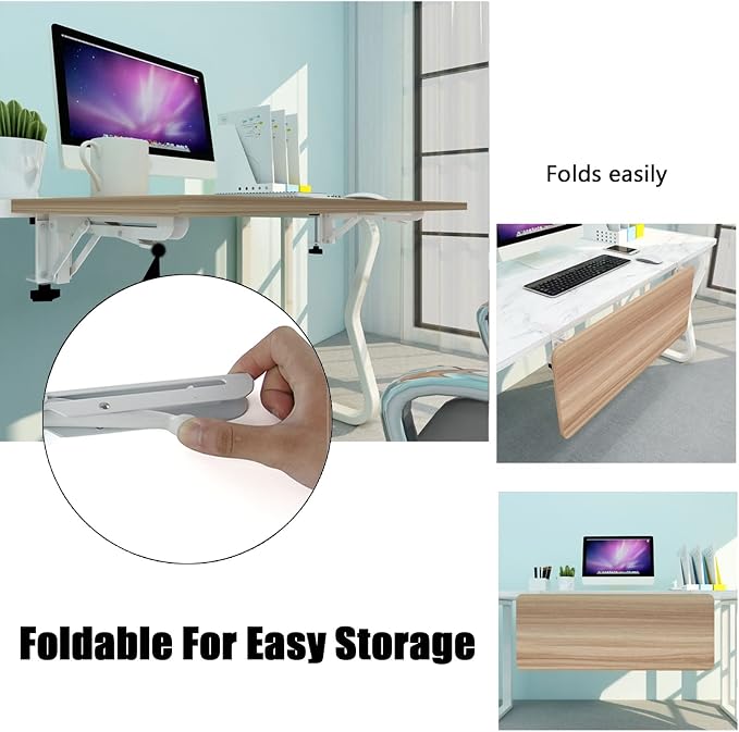 V3VOGUE 90° Foldable Desk Extender Armrest Shelf, Extended Desktop and Space Saver, Clamp-On Keyboard Drawer Tray, with K-Bracket, Ergonomic Computer Elbow Arm Support Relieve Fatigue