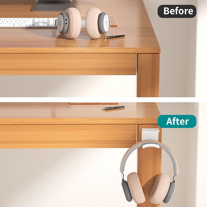 HomeMount Headphone Hook - Adhesive Gaming Headphone Stand Hanger, For Most Headphones - White (2-Pack)