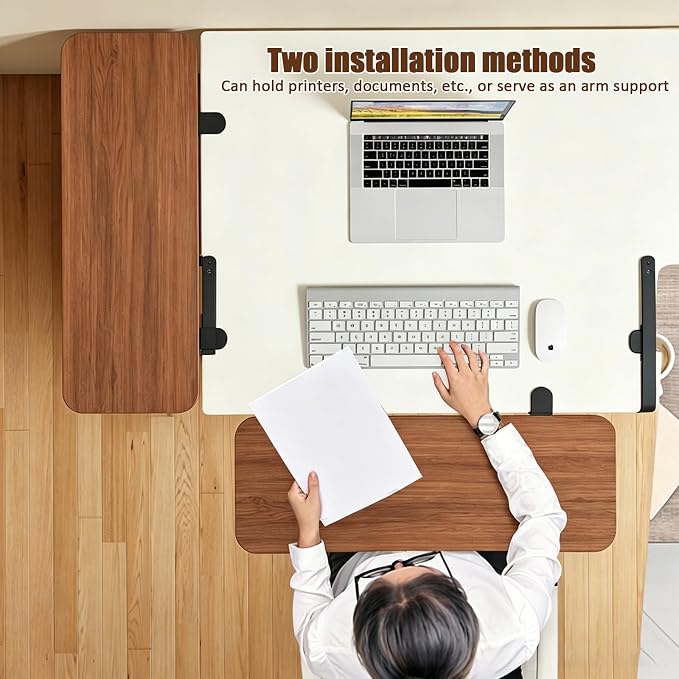 Desk Extender Tray, 24 * 10 Inch Ergonomic Clamp On Desk Extender, Mouse & Keyboard Extender for Desk, No Drill Keyboard Tray Under Desk for Home Office Workspace (Walnut, 24 * 10 Inch)