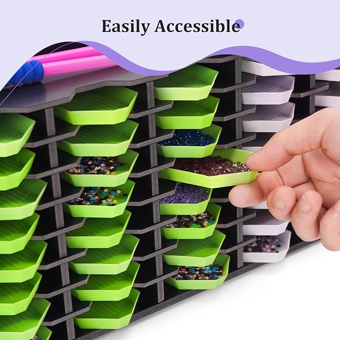 Krafetto 48 Grids Diamond Painting Tray Storage Holder Drill Pen & Multi-Boat Tray Organizer Rack Art Diamond Painting Accessories Kits, for Small Size Trays, Black