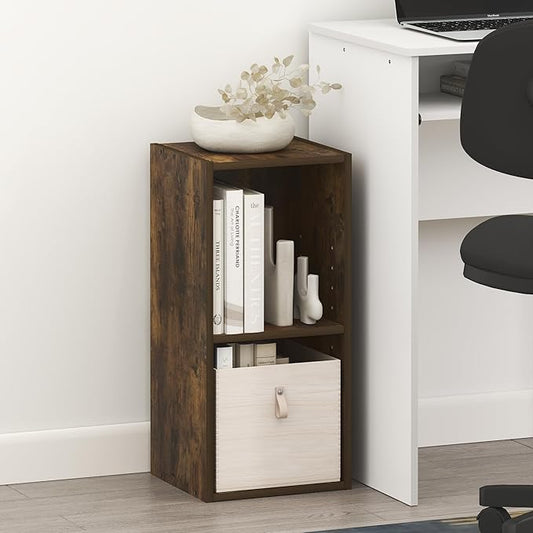 Furinno Fulda Book Shelf, 2-Tier Narrow Bookshelf, Bookcase with 10-in Width Storage Shelf, 9.3 x 9.8 x 21.2, for Living Room, Bedroom, Home Office, Amber Pine