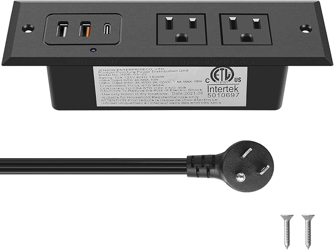 CCCEI Recessed Power Strip with 20W USB C Port, Fast Charging USB A Port Desk Outlet, Furniture Hidden Charging Station for Side Table, End Table, with 10 FT 45 Degree Flat Plug Extension Cord.