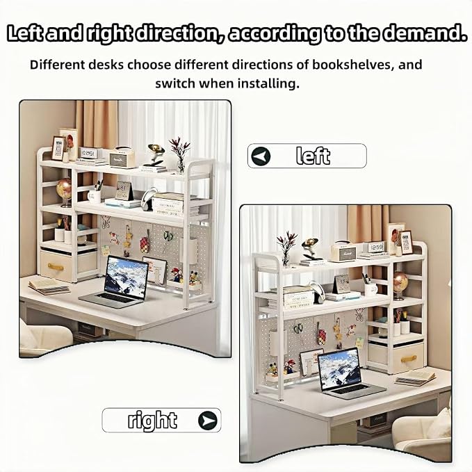 Desktop Bookshelf, pegboard Storage and Organization Rack, Dorm Desk Shelf, Desk Hutch, Desktop Storage for Office, Study, Student Display Rack,Desktop Shelves (White 45.3" Lx9.9 Wx37 H)