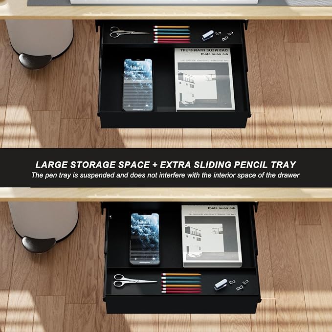 Under Desk Drawer(15.2''x10''x4'') with Sliding Pencil Tray, Desk Mounted Sliding Pull-out Drawer for Office Desk Drawer Attachment, Extra Storage Organizer for Sit Stand Workstation