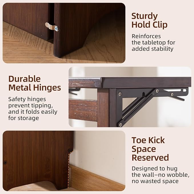 Bamboo Folding Desk with Storage, Space-Saving Foldable Computer Desk for Small Spaces, Writing Study Table for Home Office, Bedroom, Dorm, Apartment,White