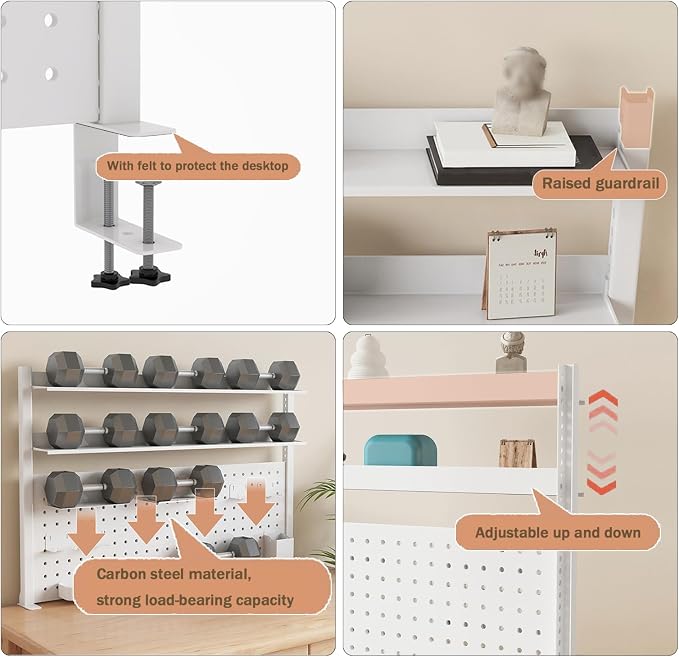 51in Clamp on Desk Organizer Shelf, Desk Extender with Pegboard, Gaming/Computer Desk Accessories with Shelf, Privacy Panel for Office, Clamp-on Desktop Shelving Syste (Black, 51in/140cm)