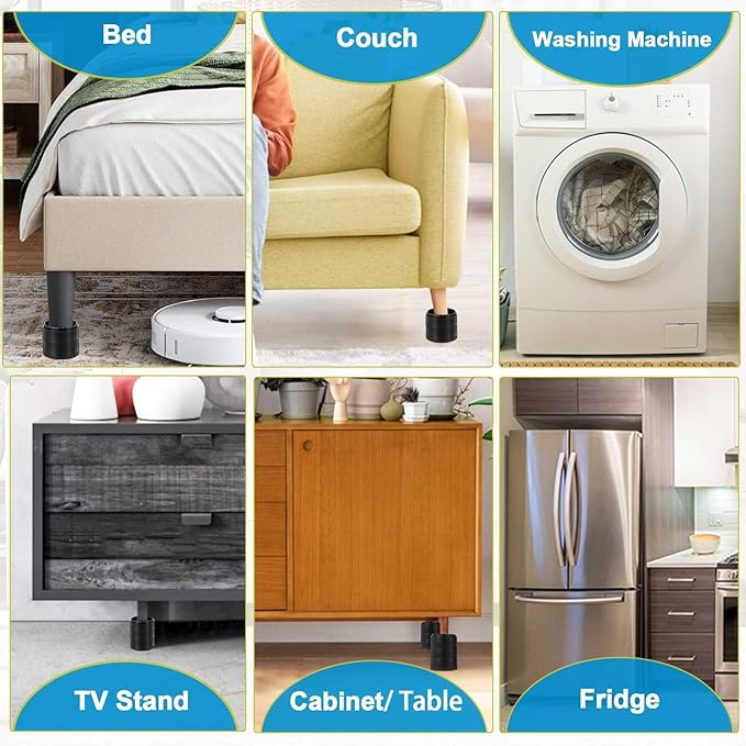 Bed Risers 1 inch, 2 inch, 3 inch, 4 inch Heavy Duty, Adjustable Furniture Riser for Table Desk Couch Sofa Chair Refrigerator Washing Machine, Stackable Bed Raisers Blocks (Black 6 Pack, 1 inch)