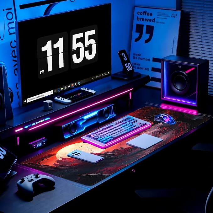 Gaming Desk Mat with Silky Smooth Surface & Exquisite Patterns,31.5x11.8 Inches Large-Sized Mouse Pad, Perfect for Extended Gaming,Work,and Home Office Decor (Full Moon 2)