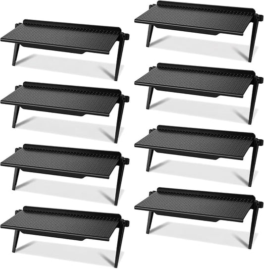 8pcs TV Shelf Adjustable Monitor Top Stand, Black ABS Storage for Video Game Consoles, Media Boxes, Routers, Remote Controls, Decorative Shelving for Home and Office, 11.8 x 4.5 inches