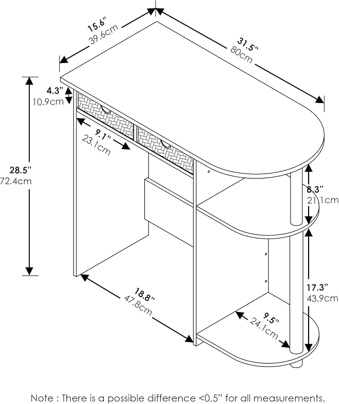Furinno Go Green Desk, 31.5" Wide Gaming Desk with 2 Side Shelves and Storage Bins, Computer Desk, Office Desk for Home Office, Study Room, Dorm, Bedroom, Americano