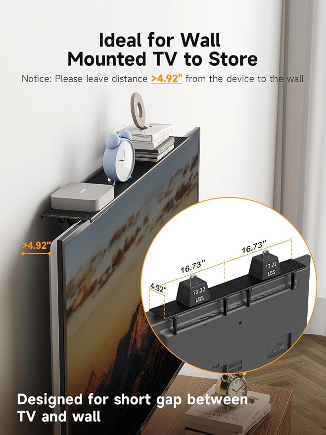 Bracwiser No Drill TV Top Shelf, 16.7 inch Wide Adjustable Monitor Top Mounting Bracket Platform Holds Soundbar, Speaker, AV Receiver, Media Box, Game Console, Router Shelves, 2 Packs (CS106XM-2)