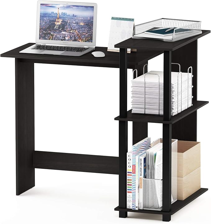 Furinno Abbott Desk, 38.1 Wide L-Shaped Gaming Desk with 3-Tier Bookshelf, Corner Computer Desk, Office Desk for Home Office, Bedroom, Dark Espresso