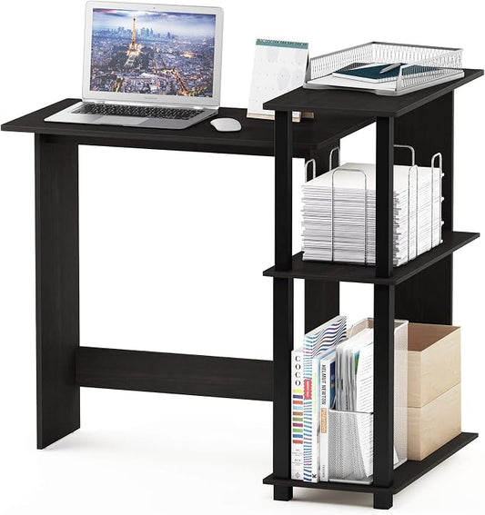 Furinno Abbott Desk, 38.1 Wide L-Shaped Gaming Desk with 3-Tier Bookshelf, Corner Computer Desk, Office Desk for Home Office, Bedroom, Dark Espresso