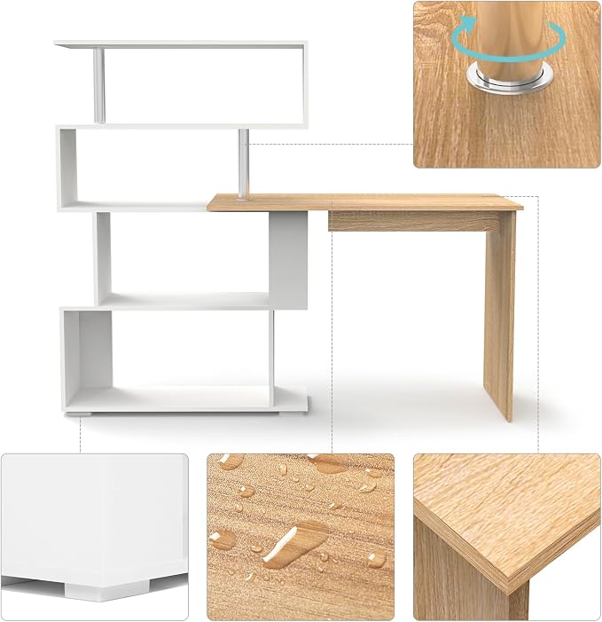 Mondeer 41.7" L Shaped Desk with 4-Tier Storage Shelves, Computer Corner Desk for Study Home Office Living Room (Oak and White)