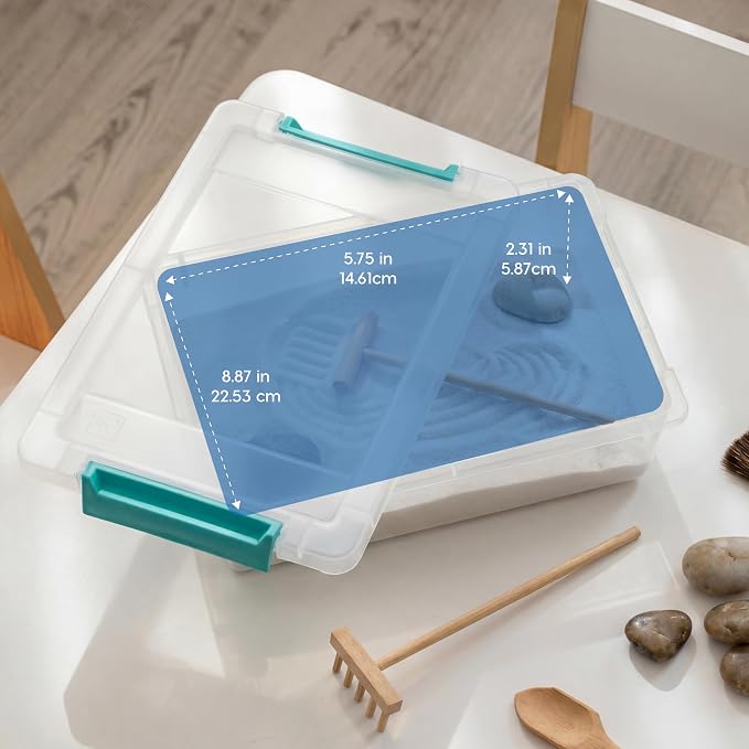 IRIS USA 2 Qt. Craft Storage Bins with Lids, 6-Pack, |Made in USA|, Clip Box, Small Plastic Sensory Bin Tote Organizer Containers for Art Supplies, Paper, & Office, Stackable - Clear/Seafoam Blue