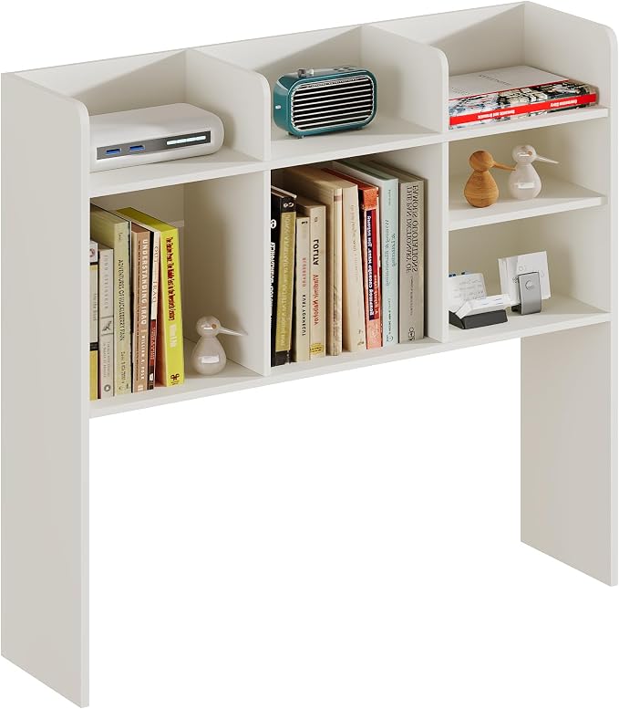 ChooChoo Desktop Bookshelf with Lights, Wood Desk Hutch Organizer with 7 Shelves for Computer Desk, Desktop Shelf Bookshelf Storage for College Dorm Office Home, White