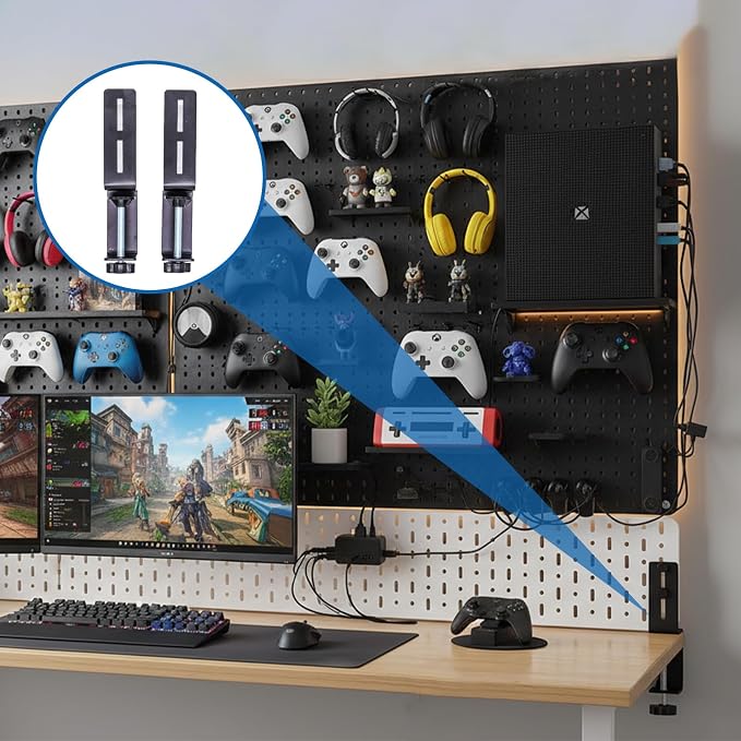 2 Pcs Desk Clamp, Heavy Duty Desk Mount Pegboard Fixing Bracket, Durable Home, Office & Gaming Desktop Accessories Brackets, Pegboard Organizer Metal Brackets, Black