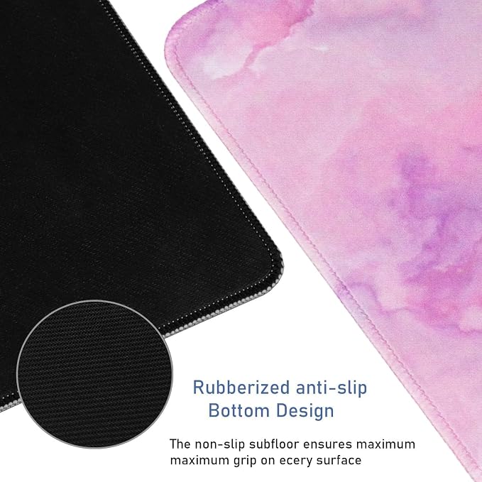 Large Extended Gaming Mouse Pad with Stitched Edges, (31.5X15.7In) Durable Non-Slip Natural Rubber Base, Waterproof Computer Keyboard Pad Mat for Esports Pros/Gamer/Desktop/Office/Home, Marble Purple