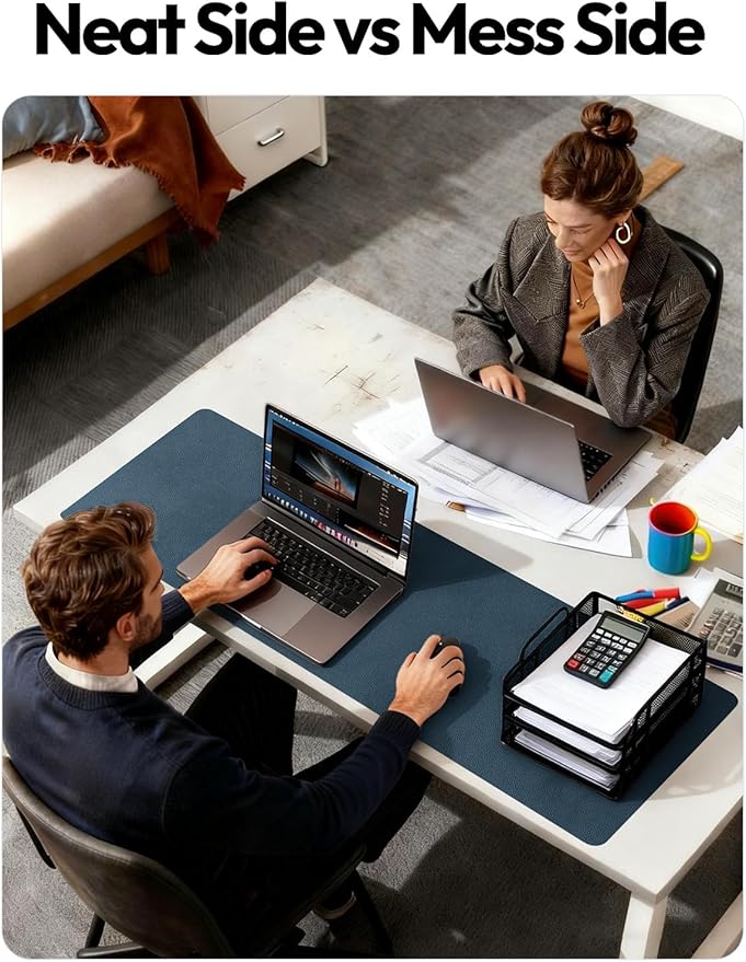 YSAGi Leather Desk Pad Protector, Office Desk Mat, Large Mouse Pad, Non-Slip PU Leather Desk Blotter, Laptop Desk Pad, Waterproof Desk Writing Pad for Office and Home (Dark Blue,55" x 24")