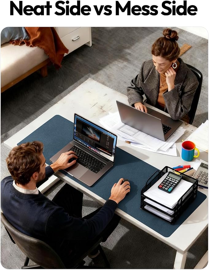 YSAGi Leather Desk Protector, Office Mat, Large Mouse Mat, Non-Slip PU Leather Blotter, Laptop Desk Mat, Waterproof Writing Pad for Office and Home(Dark Blue, 63" x 17.2")