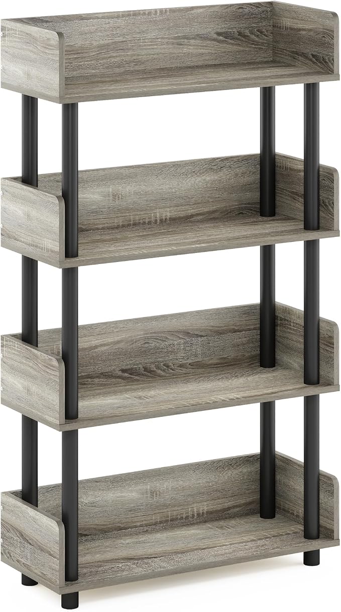 Furinno TURN-N-TUBE 4-Tier Display Shelf, Storage Shelves, Book Shelf, Open Shelves with Rounded Corner Top Edges, for Organization and Storage, Living Room, Home Office, French Oak