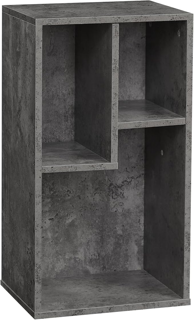 VECELO 11.8" Open Bookshelf, Waterproof Particle Board Asymmetrical Split Cubby Storage Organizer, Gray Uneven Compartment Display Cube for Tall Books, Bedroom Dorm Office