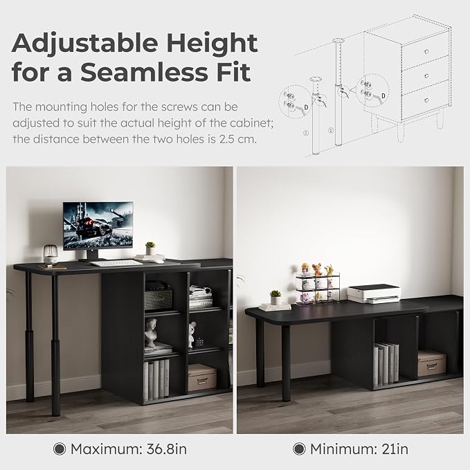 CycleCrew Large L-Shaped Desk Extension, 47.2" L Freestanding Desk Extender with Adjustable Height, Full-Size Tabletop Extension for Existing Desk, Space Saving Workstation Expansion for Home Office