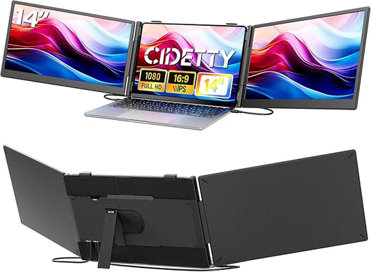 Laptop Screen Extender Monitor Portable,14.1" Ultra Thin 1080P FHD Lightweight Triple Screen,Portable Monitor for Laptops,Fit for 13-17" Laptop,Plug & Play Compatiable with Win/Mac/Chrome/Android