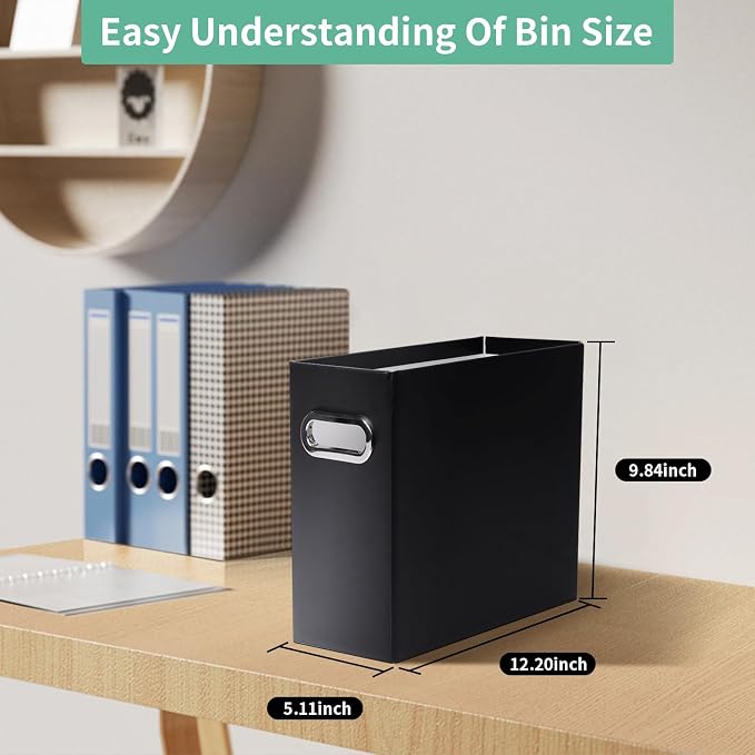 Collapsible File Organizer Box with Handle,12.20x5.11x9.84Inches, Filing Organizer for Home or Office, Small Portable File Box(6 Packs, Black)