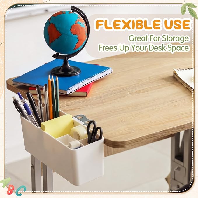 Reallnaive 8 Pcs Desk Side Storage for Classroom Back to School Desk Side Organizer Gift No Drill Holder Clamp Plastic Desks Organizer for Table Chair to Hold Pen Phone Notebook for Office Classroom