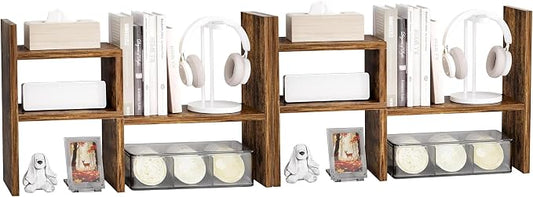 Jerry & Maggie Desktop Organizer Office Storage Rack Adjustable Wood Display Shelf Birthday Gifts Toy Home Decor Free Style Rotation Display True Natural Stand Shelf (Natural Wood Tone/2 Pack)