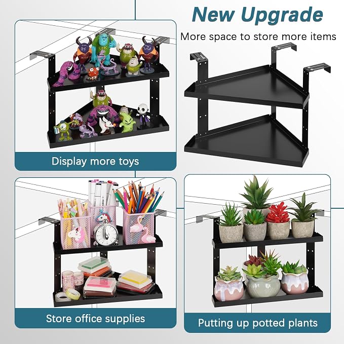 Office Cubicle Shelf Cubicle Storage Organizer Cubicle Accessories Height Adjustable Cubicle Corner Shelf with Adjustable Hooks