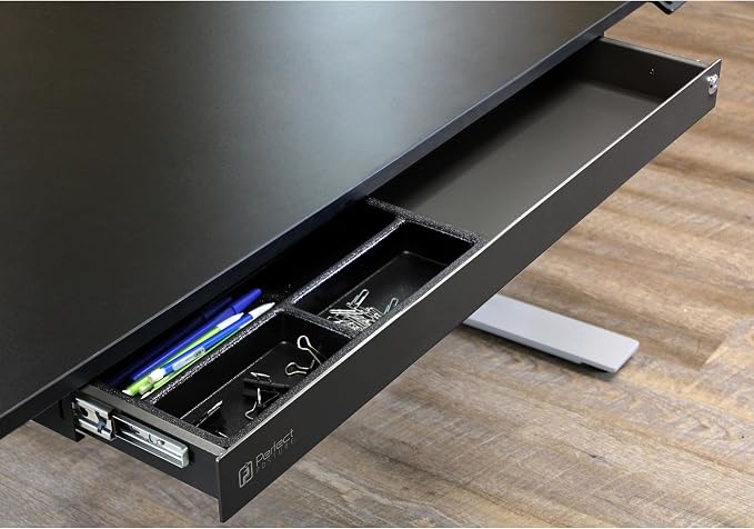 PERFECT POSTURE Under Desk Storage Drawer With Lock – Slim Pen & Pencil Drawer for Regular & Sit-Stand Standing Desks, Black (7.5" x 33")