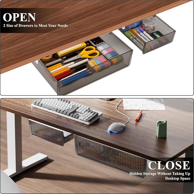Boxalls Under Desk Storage Drawer, Under Table Slide Out Self-Adhesive Organization, Translucent Black Medium