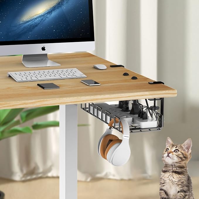 Under Desk Cable Management Tray, L 15.7''W 6.3'' No Drill Steel Desk Cable Organizers, Wire Management Tray Cable Management Rack, Desk Cable Tray Wire Organizer with Desk Cord Organizer