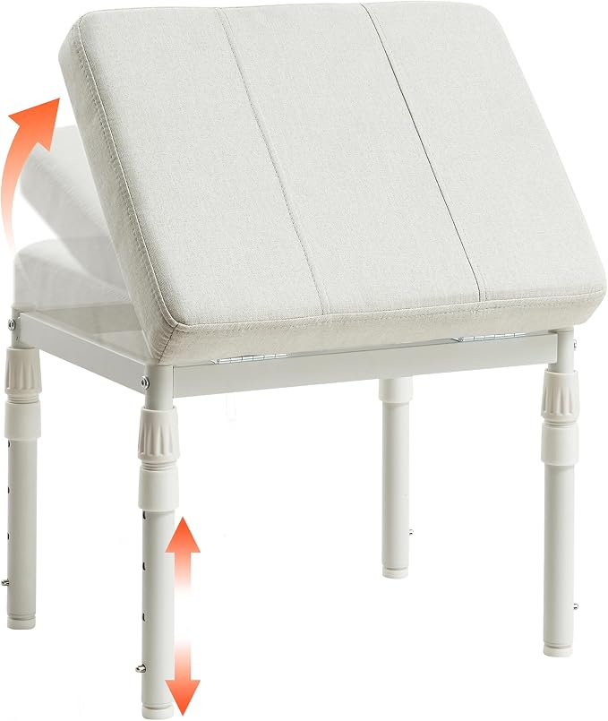 TIOPGHAD Adjustable Ottoman Pouf, 4 Height Position & 60 Degree Tilt Angle Adjustment Ottomans Footrest Foot Stools Pouffe Footstool for Under Desk Living Room Home(Beige)