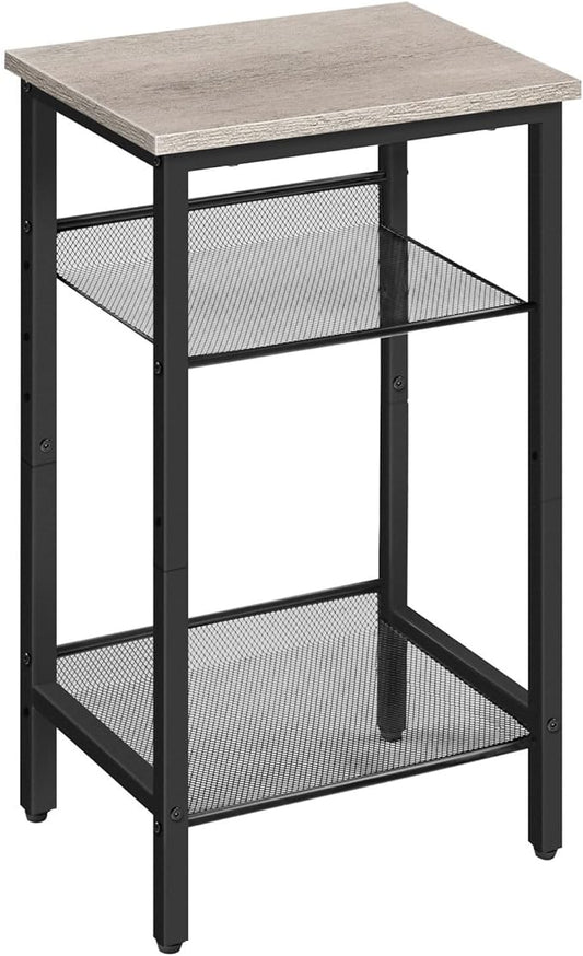 HOOBRO Tall Side Table, 3-Tier Telephone End Table with Adjustable Mesh Shelves, Small Entryway Table with Storage, Small Nightstand for Living Room, Bedroom, Hallway, Office, Greige BG01DH01G1