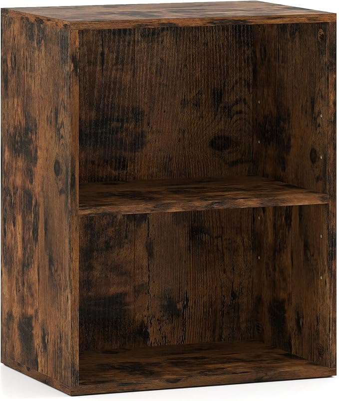 2 Cube Storage Organizer, 21" Small Bookcase with 5-Position Adjustable Panel, Under Desk Bookshelf, Modern Display Shelf, Wooden Cube Shelf for Home Office Bedroom (Brown)