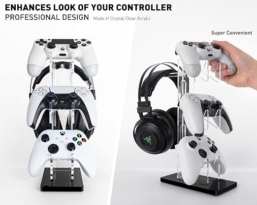 OAPRIRE Controller Stand Headset Stand, 3 Tier Acrylic Gaming Controller Holder Compatible with PS4, PS5, PC, Xbox, Universal Design (Black)